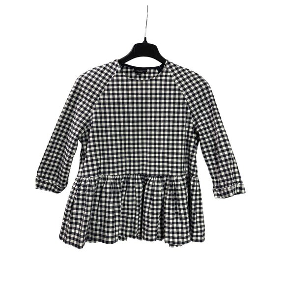 Victoria Beckham For Target Gingham Checkered Peplum Top M Black White - Picture 1 of 5